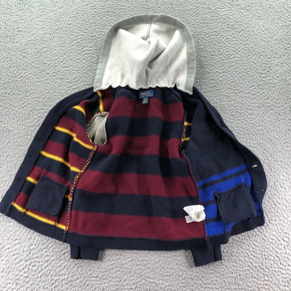 Polo Ralph Lauren Sweater Boys 4T Hood Knit Cardigan Bulldog Patchwork Letterman